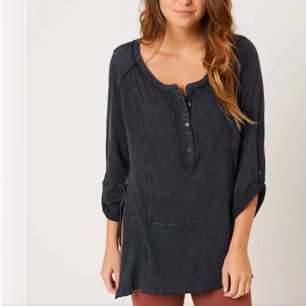 We The Free Womens Black Henley Tunic XS Boho Slub